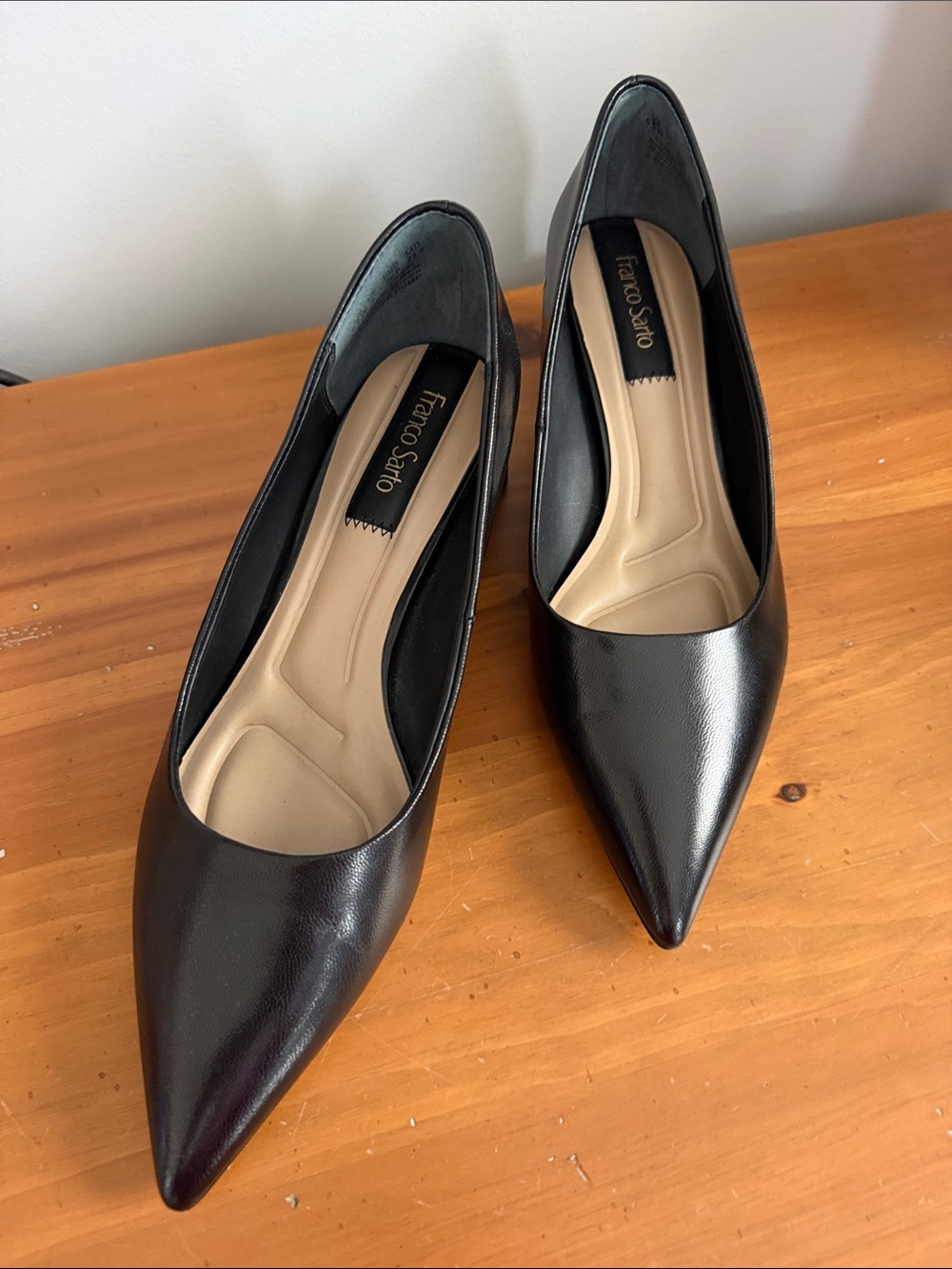 Franco Sarto Racer Black Pointed-Toe Leather 2” Pumps